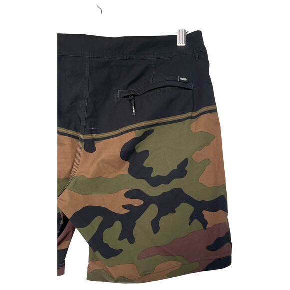Vans Board Shorts Mens 32 Green Camouflage Black Swim Trunks Pocket Beach Cruise - Picture 10 of 15